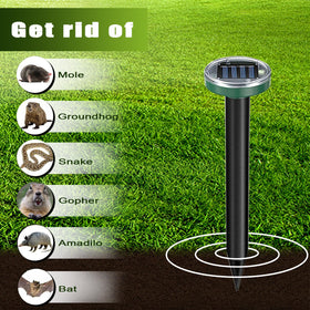 Tirgo solar-powered repellent stake in sunny yard deters moles and gophers