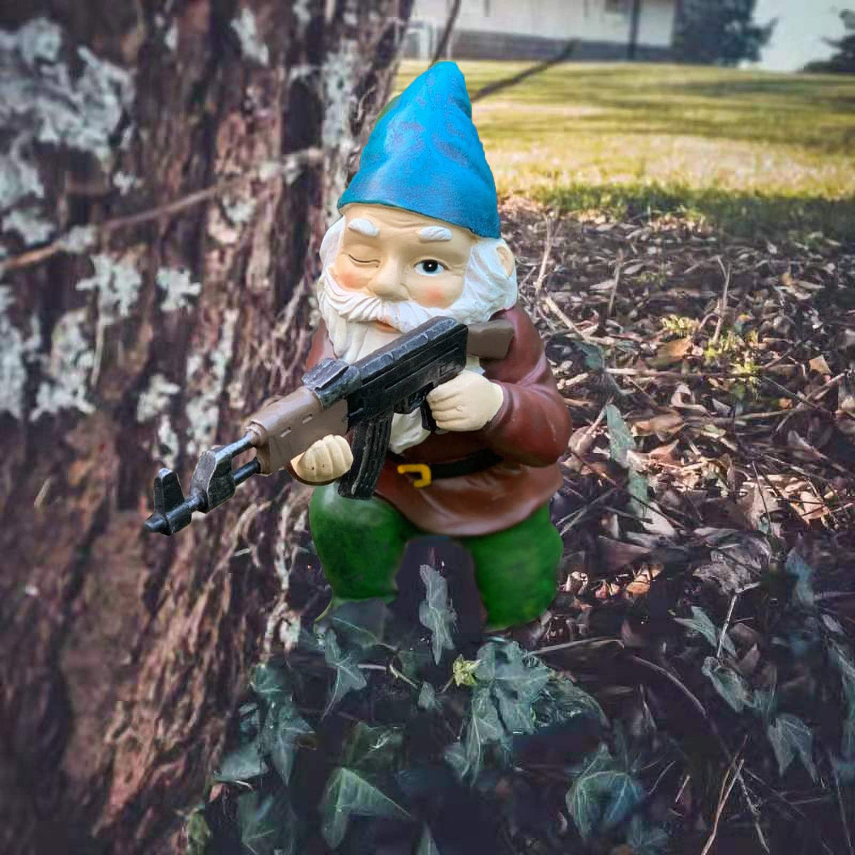 Tirifer guard gnome in outdoor decor setting for garden