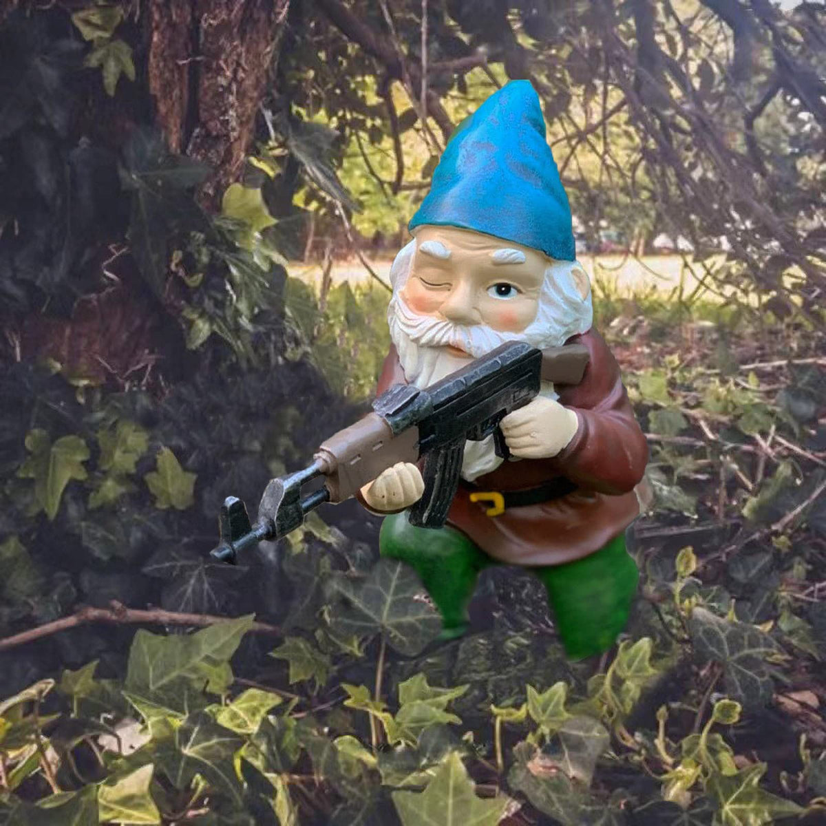 Tirifer tactical soldier gnome placed in garden for yard decor