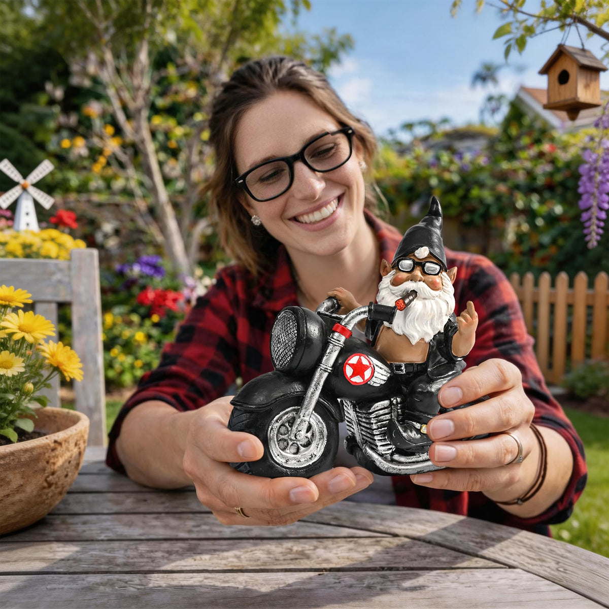 TISEJOY gnome in flower pot blends greenery with whimsy