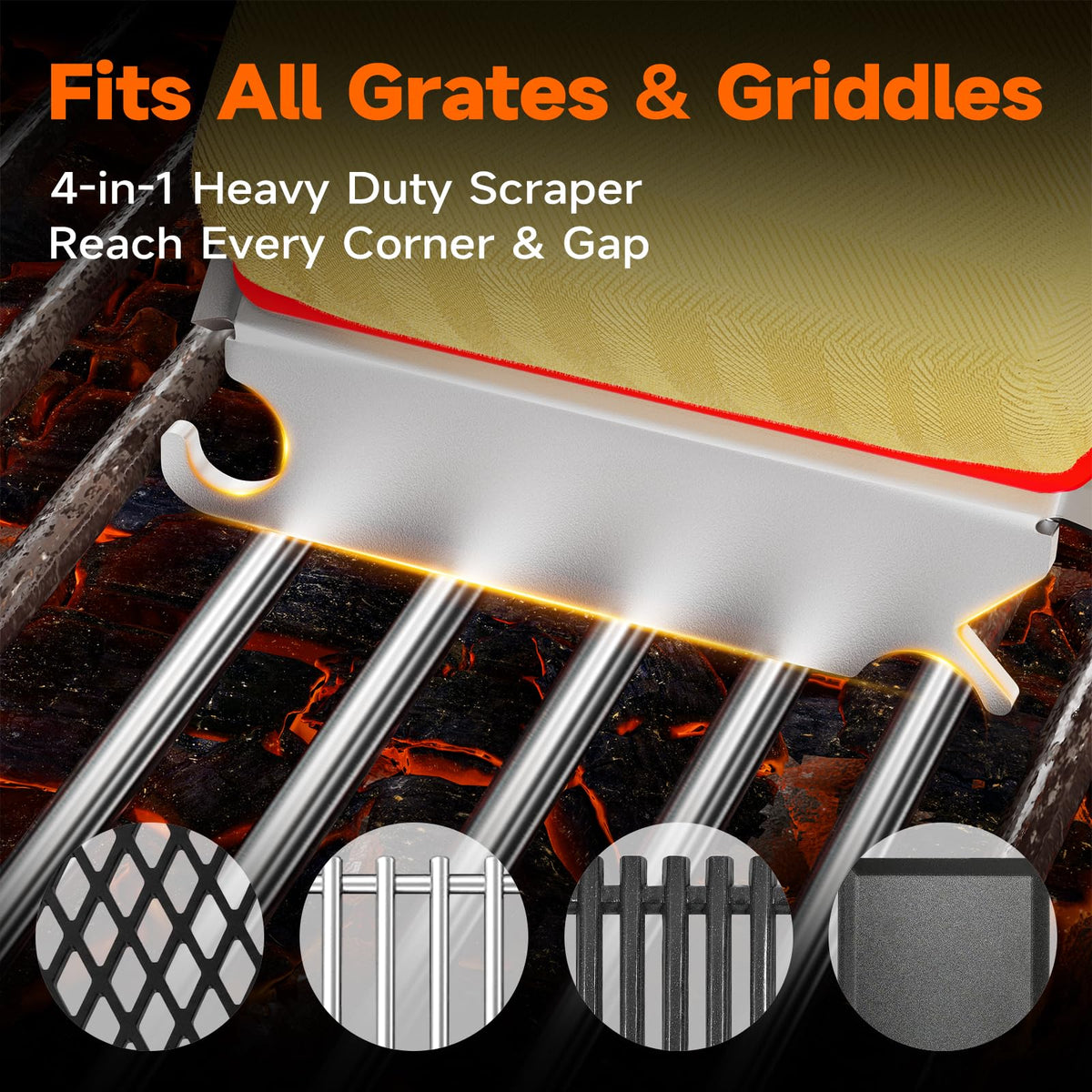 TISHI HERY 3-notch stainless scraper reaches grill edges and gaps