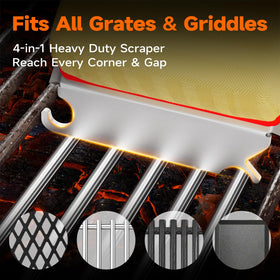 TISHI HERY 3-notch stainless scraper reaches grill edges and gaps