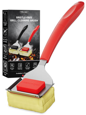 TISHI HERY bristle-free grill brush shown with steam cleaning for safer grilling