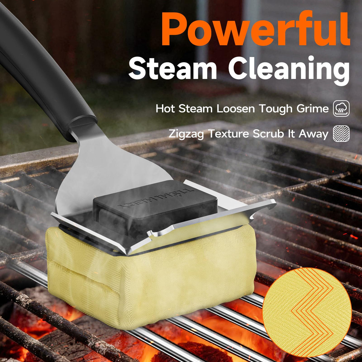 TISHI HERY steam-cleaning action loosens grease for easier scrubbing
