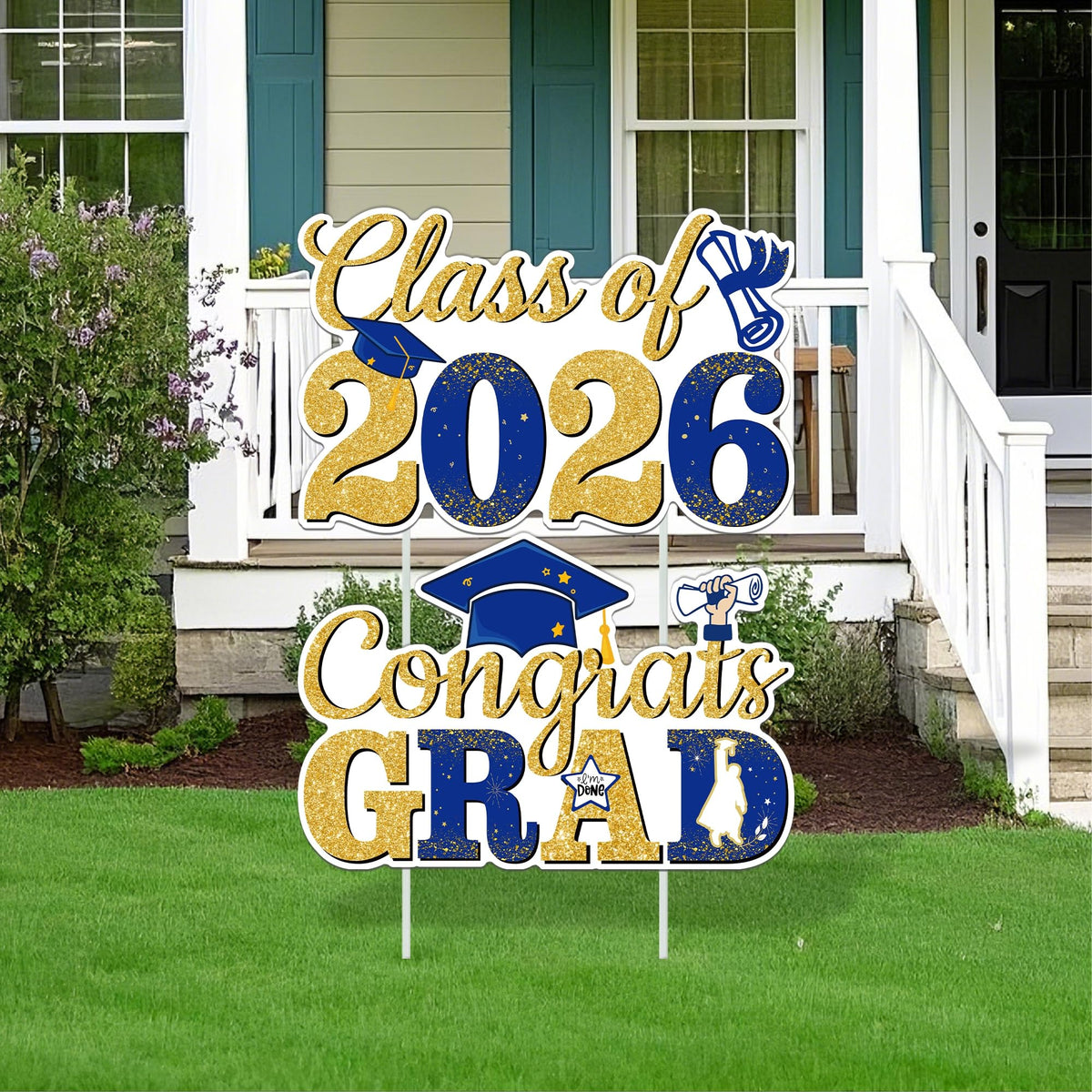 TISTON 2026 graduation yard sign blue and gold with stake for outdoor celebration.