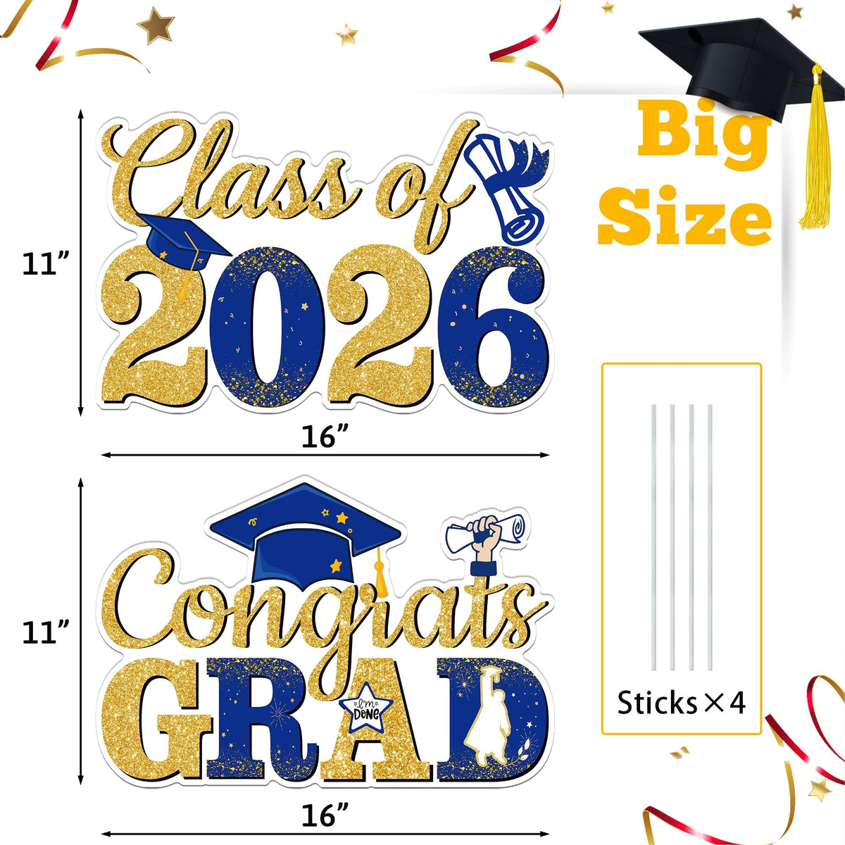 TISTON graduation yard sign 16x11 inches in durable corrugated plastic.
