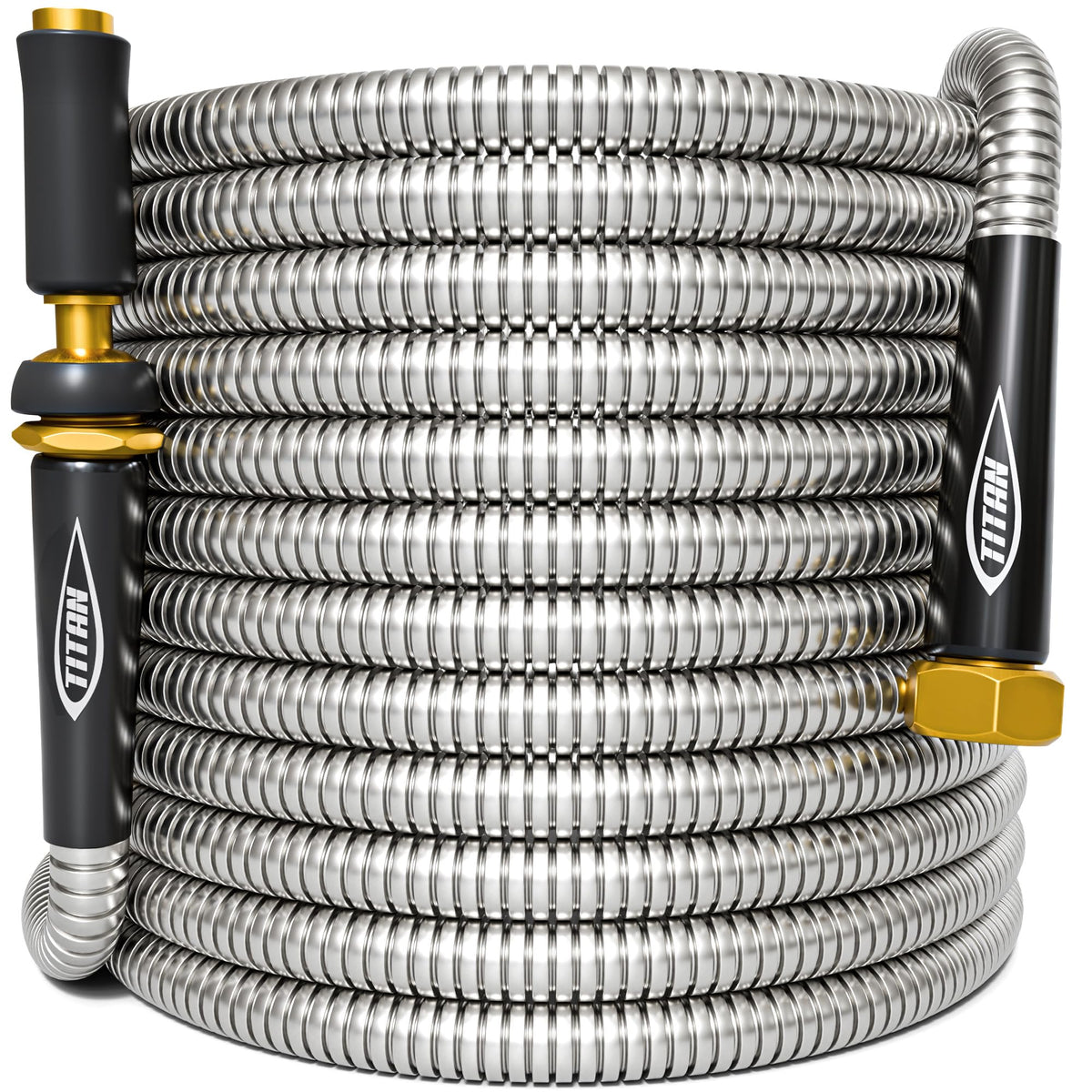 Titan Garden Hose corrosion-resistant shell protects against rust and wear.