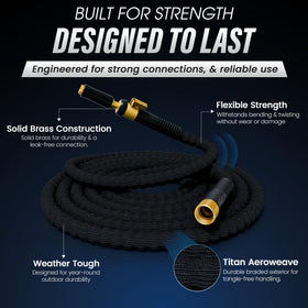 Titan Garden Hose jet nozzle delivers adjustable spray for efficient watering.