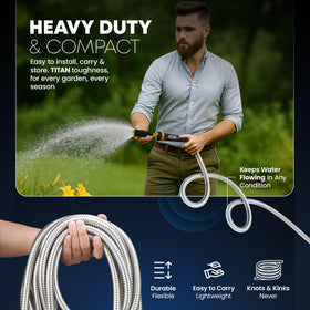 Titan Garden Hose kink-free design keeps water flowing smoothly during tasks.