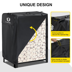 TitanCovers 600D Oxford fabric provides waterproof protection for firewood racks.