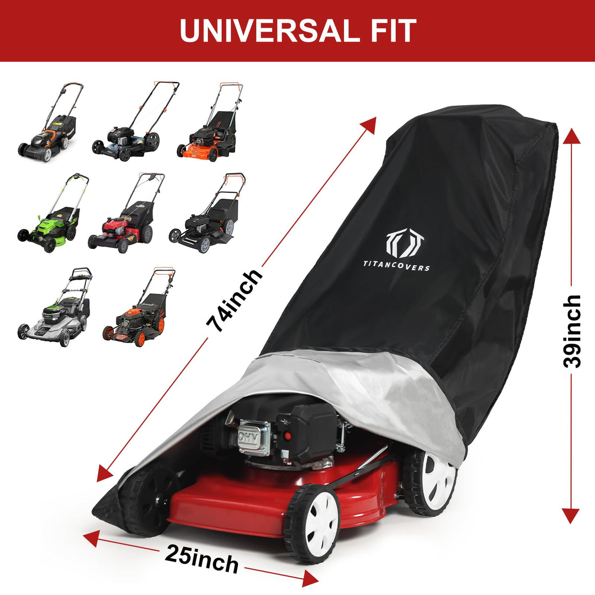 TitanCovers lawn mower cover double drawstring demonstrates secure fit against wind