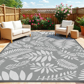 TitanCoziest leaf-gray outdoor rug boosts durability for busy patios and decks.