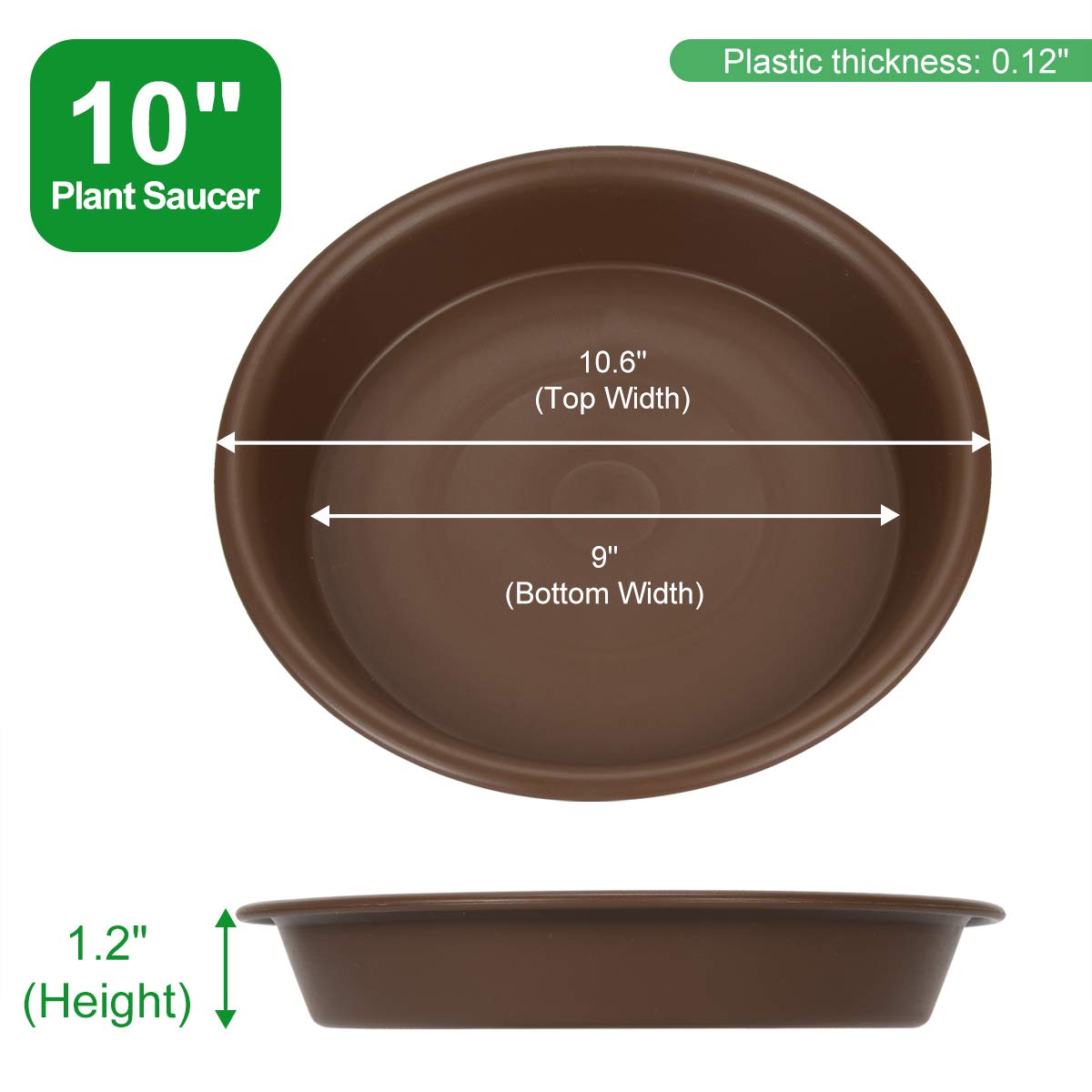 TITE plant saucer 10-inch bottom view highlights durable bottom edge for stability.