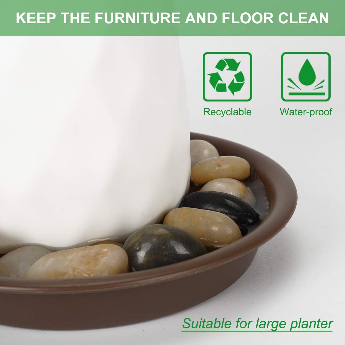 TITE plant saucer drainage tray catches water while keeping surfaces clean.