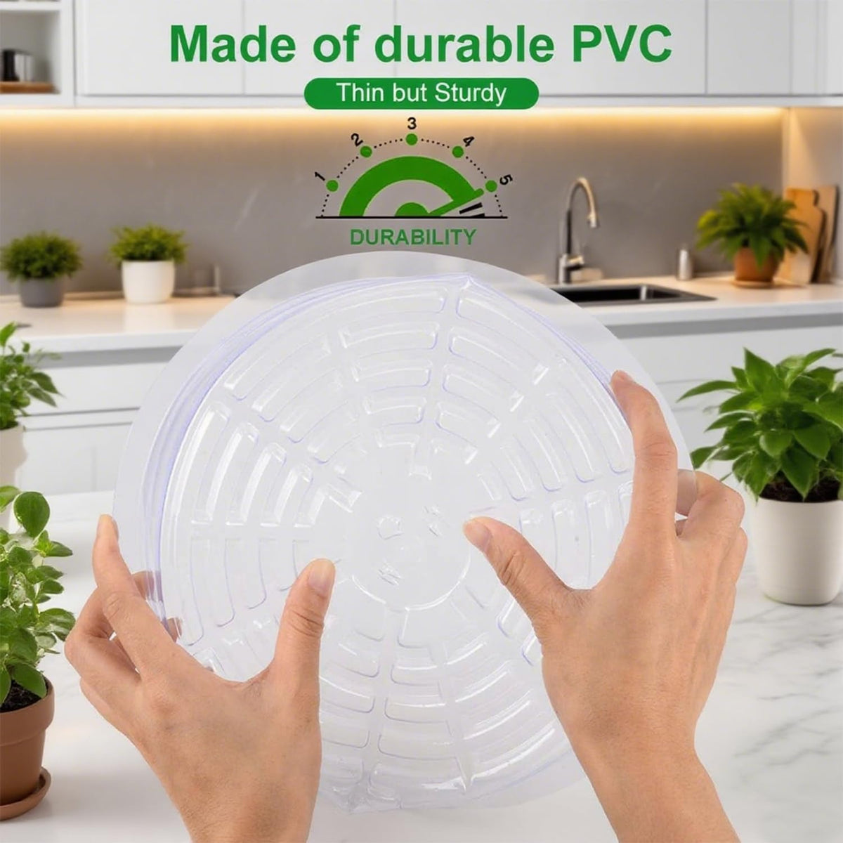 TITE transparent plant dish shows water level clearly for easy drainage.