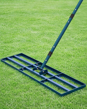 TITECK lawn leveling rake 45x10 in action smoothing soil and edges