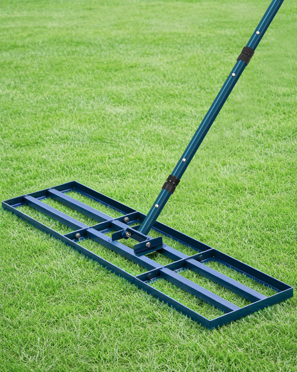 TITECK lawn leveling rake 45x10 in action smoothing soil and edges