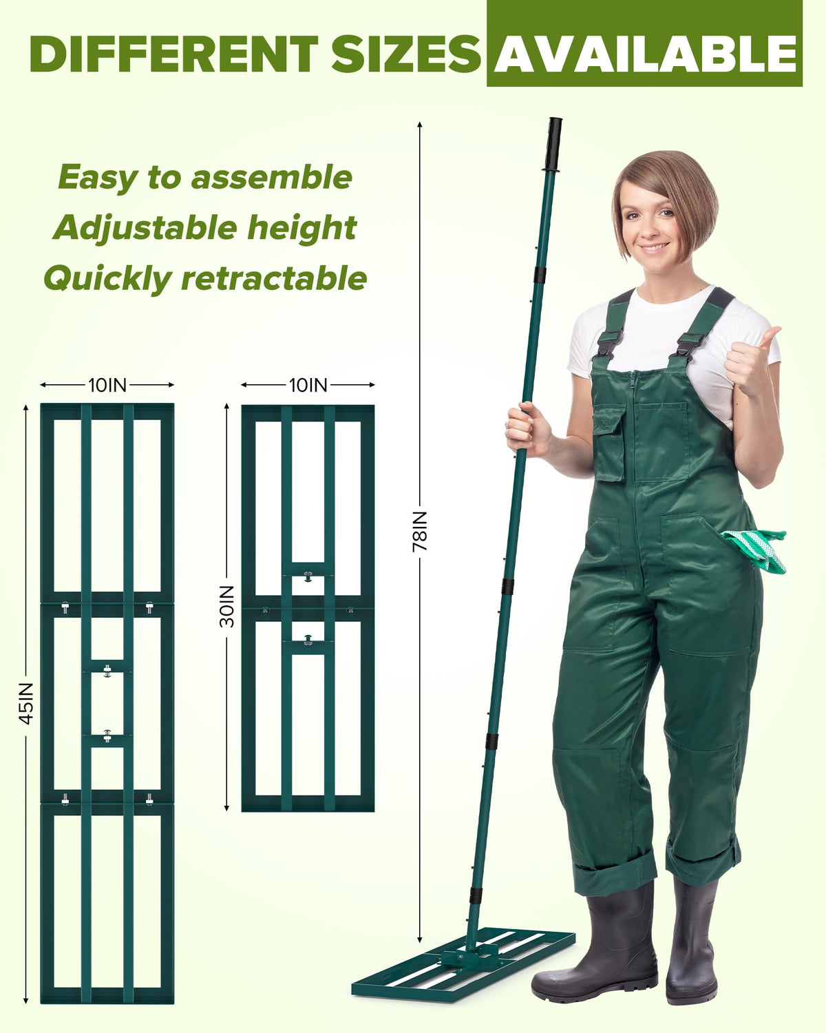 TITECK lawn leveling rake handle extended to 78 inches for comfortable use