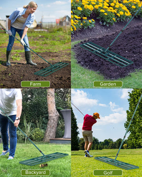 TITECK leveling rake evenly distributes sand and dirt across lawn areas