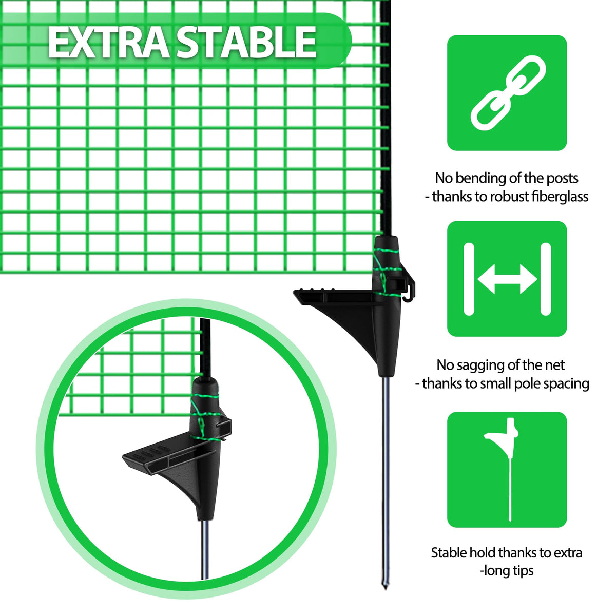 TITECK step-in fiberglass posts anchored for stable temporary fencing