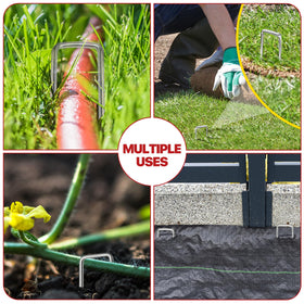 TiTifield easy-penetration stakes helping install on soil, sod, and mats