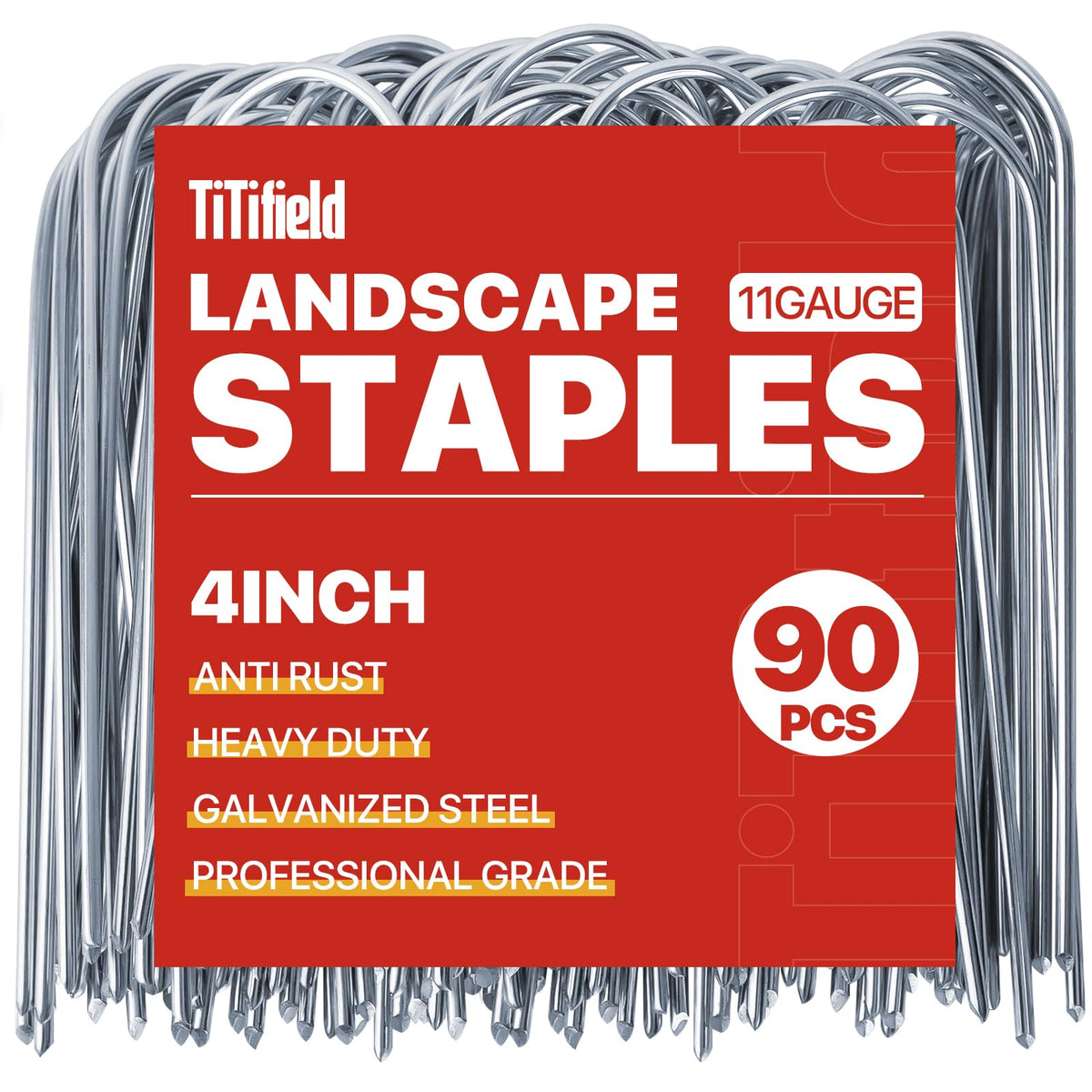 TiTifield U-shape stakes 4 inch 11 gauge galvanized for strong ground anchoring.