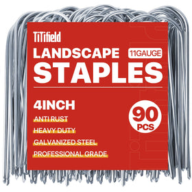 TiTifield U-shape stakes 4 inch 11 gauge galvanized for strong ground anchoring.