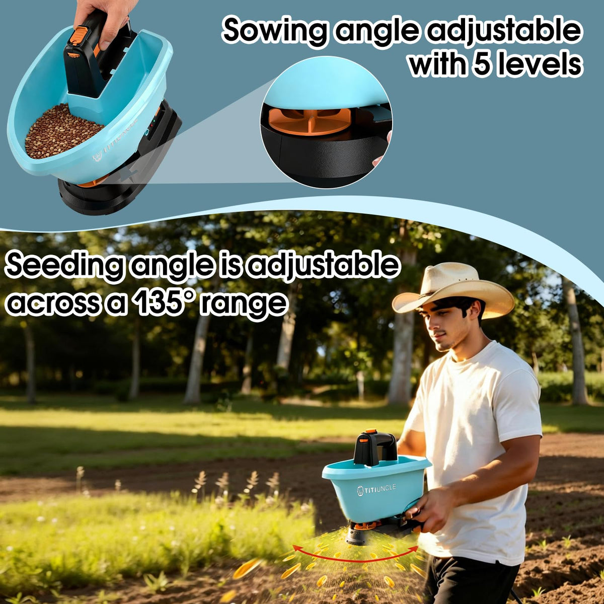 TITIUNCLE 3L electric spreader 135-degree spread for wide coverage