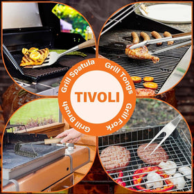TIVOLI hanging-storage design keeps tools within reach on outdoor grills.