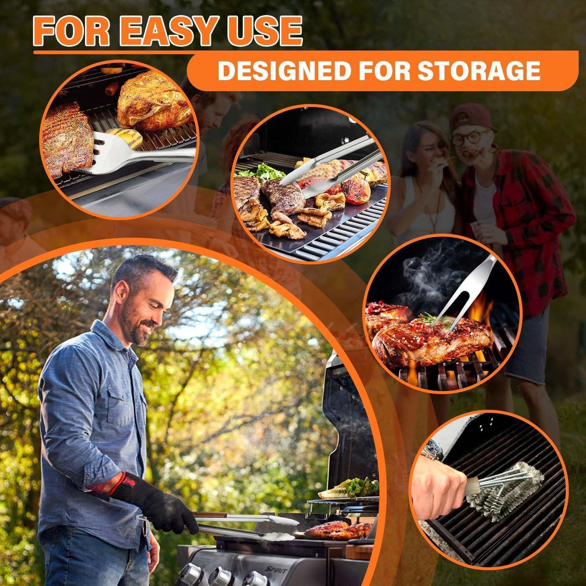 TIVOLI grilling tongs with strong grip for easy flipping on the grill.