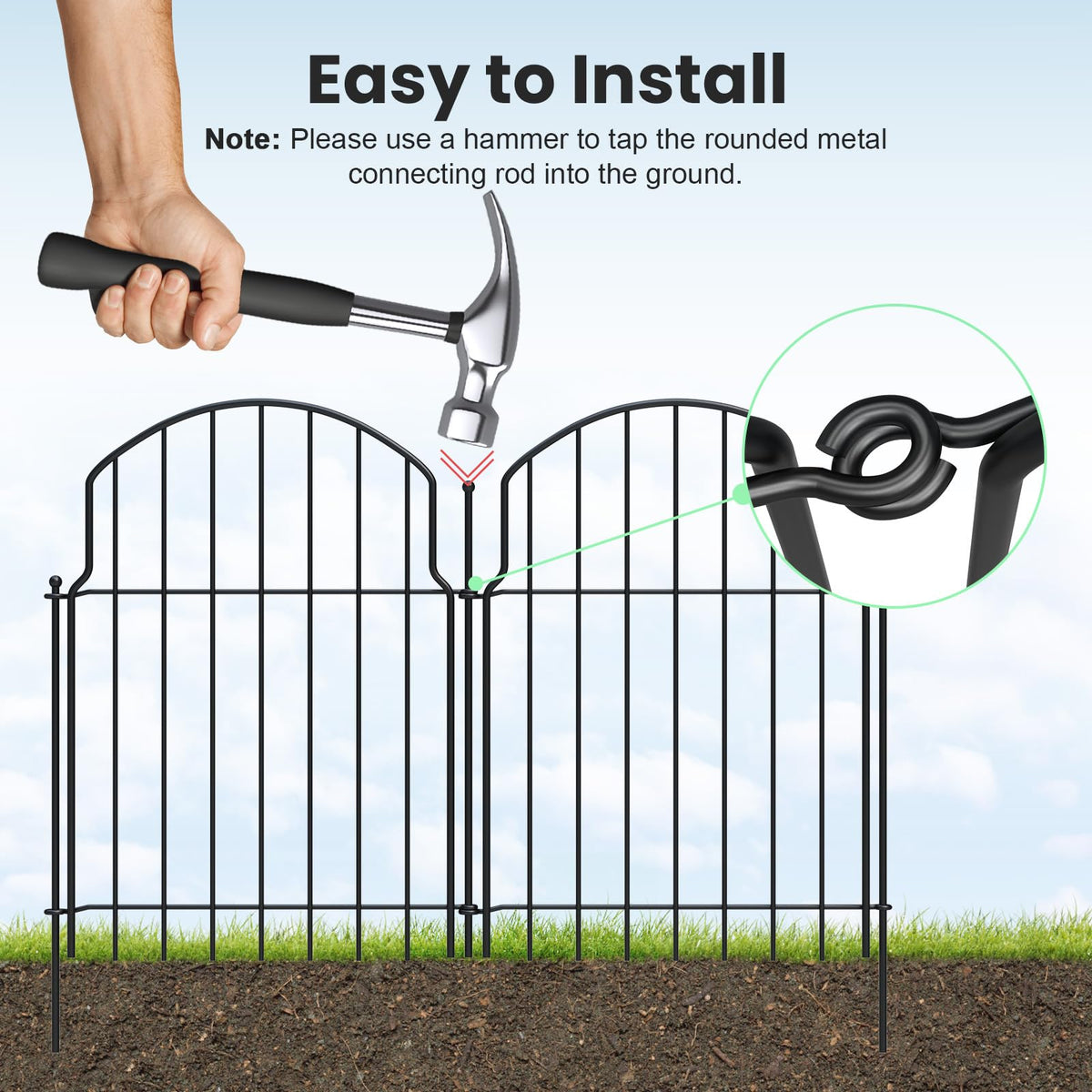Rustproof metal finish on Tivray fence resists weather over time.