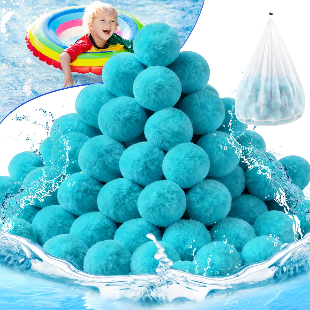TIXANF pool filter balls in mesh bag for easy cleaning and reuse
