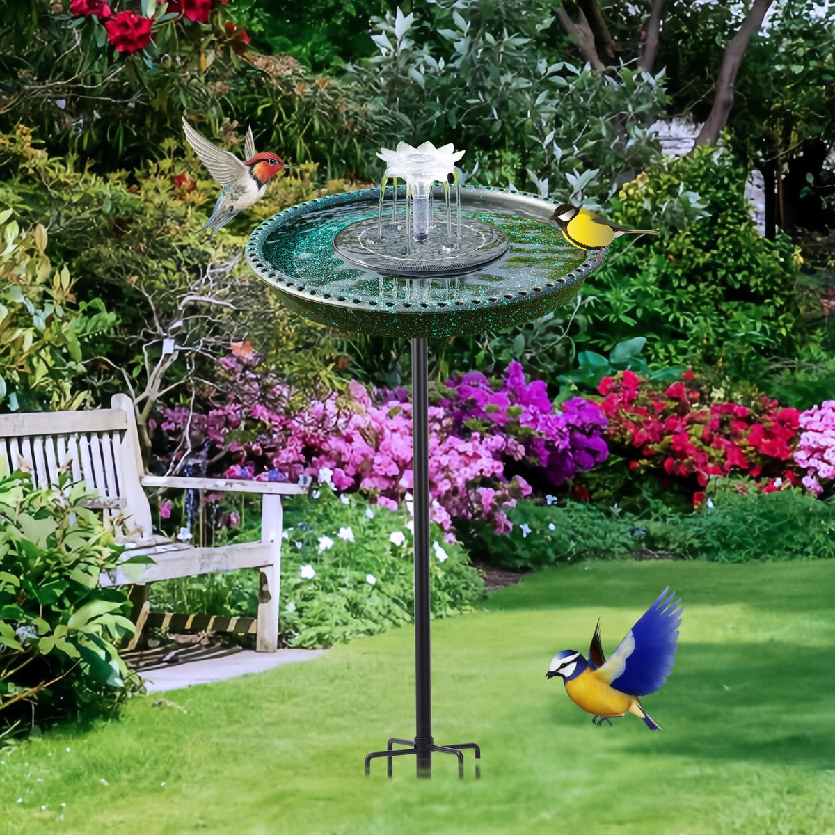 TIYIAWI Solar-powered fountain runs on sun with no batteries needed.