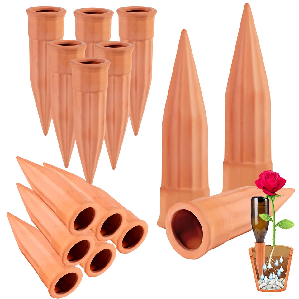 TKSCUSR plant watering spike shows terracotta design for automatic irrigation in pots.
