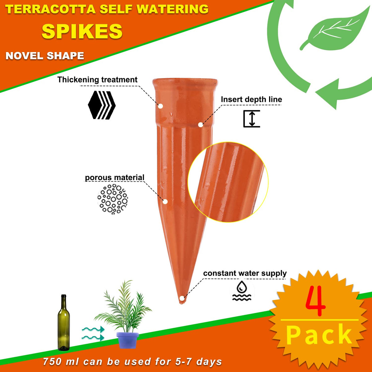 Close-up of the terracotta watering bell detail for slow irrigation.