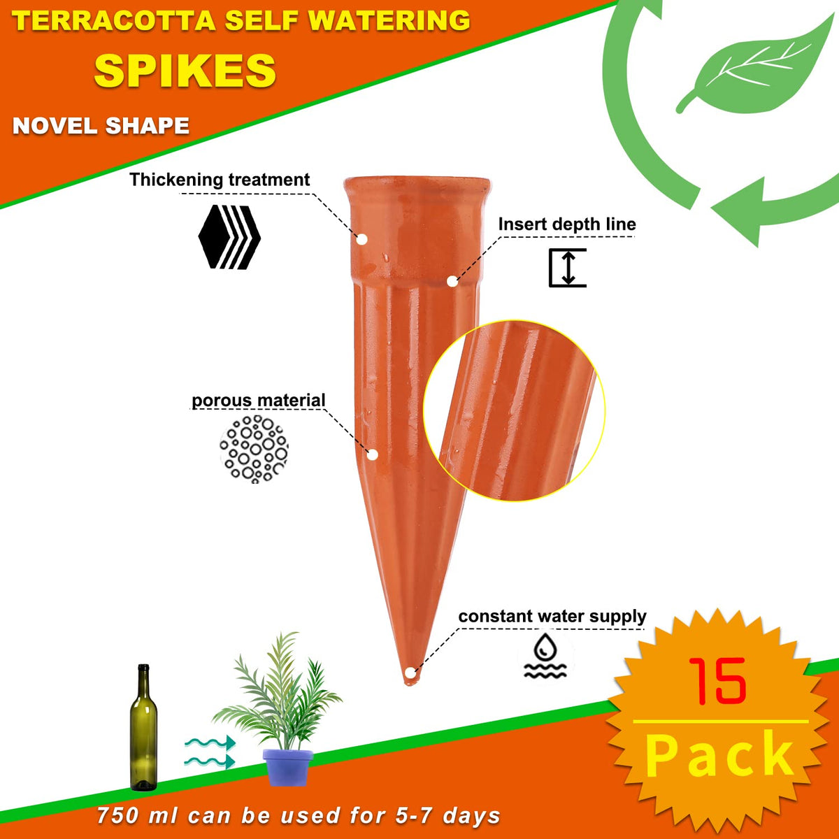 TKSCUSR terracotta watering spike closeup highlighting durable material for lasting use.