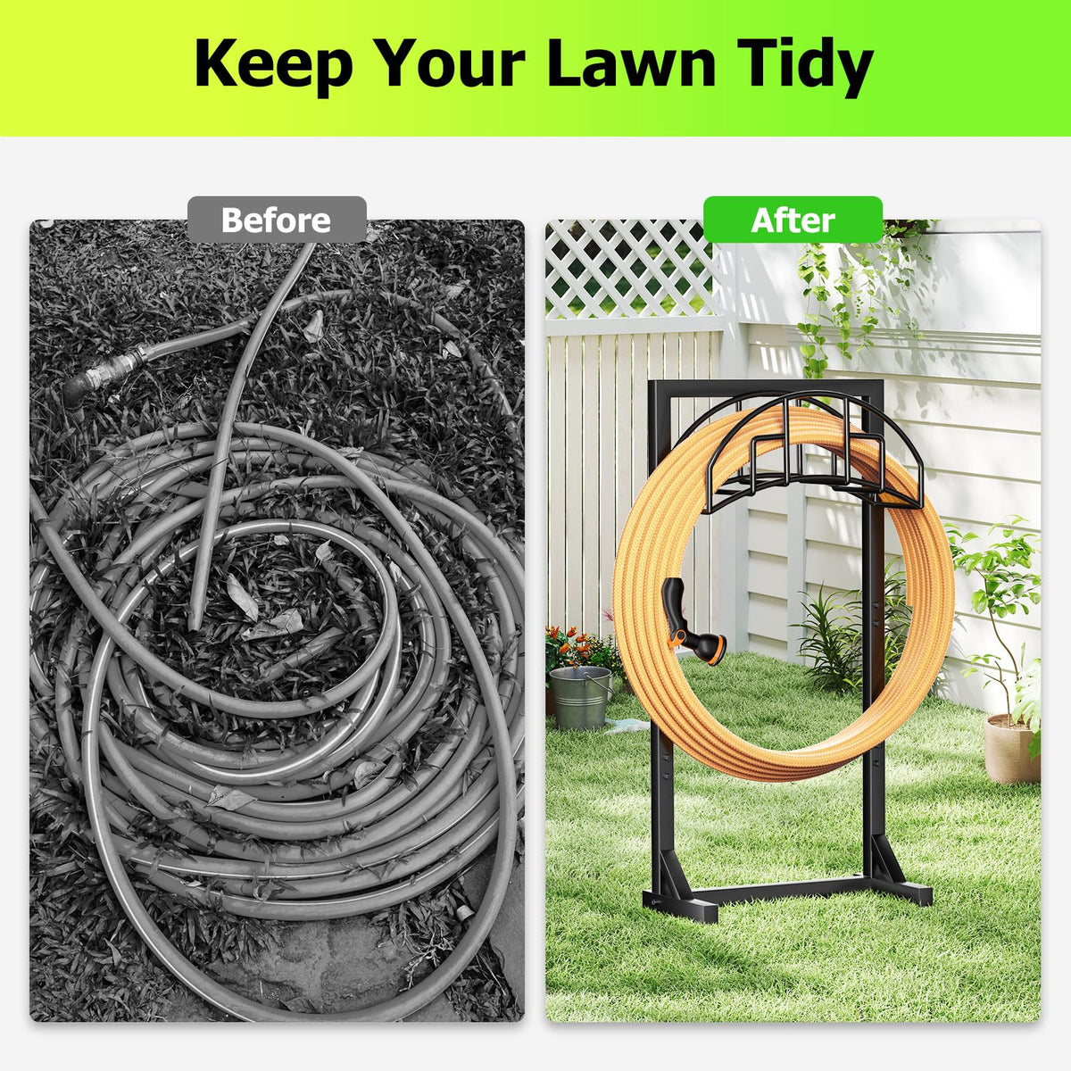 Sleek TKYHRMAS design blends with your garden while concealing the hose.