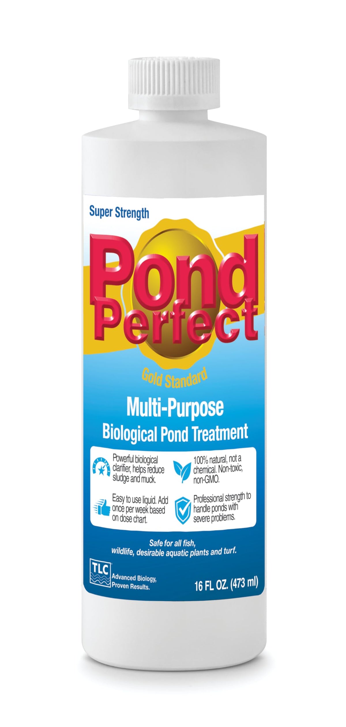TLC PondPerfect bottle dosing demonstrates safe, easy liquid treatment for clearer pond water.