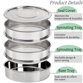 Tlence three-tier stackable sprouting setup displayed on a kitchen counter.