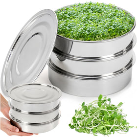 Tlence seed sprouting kit assembled on counter with three tiers for efficient growing.