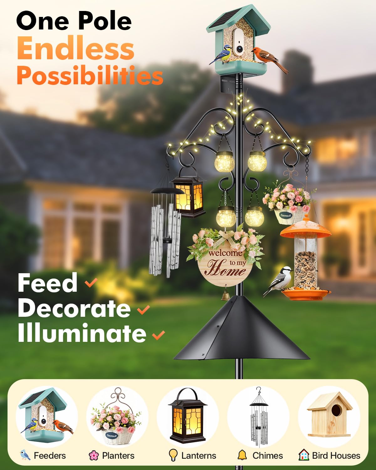TLEYTOA outdoor bird feeding pole supports multiple uses and outdoor decor.