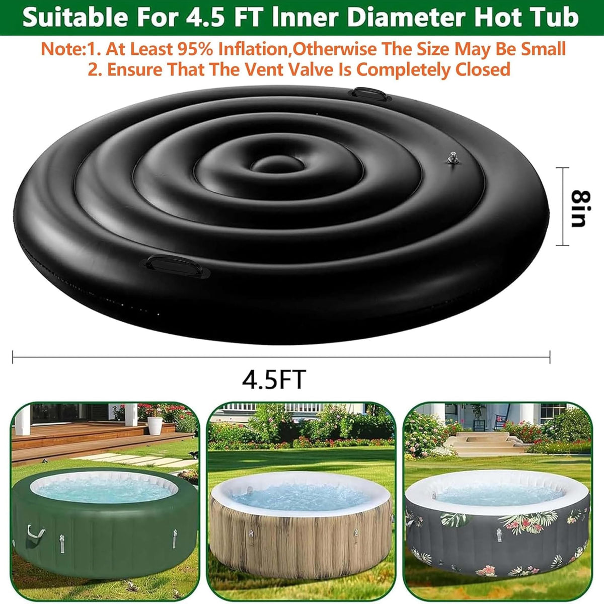 Tlswshsy inflated cover shown on tub, quick setup and debris protection for outdoor use.