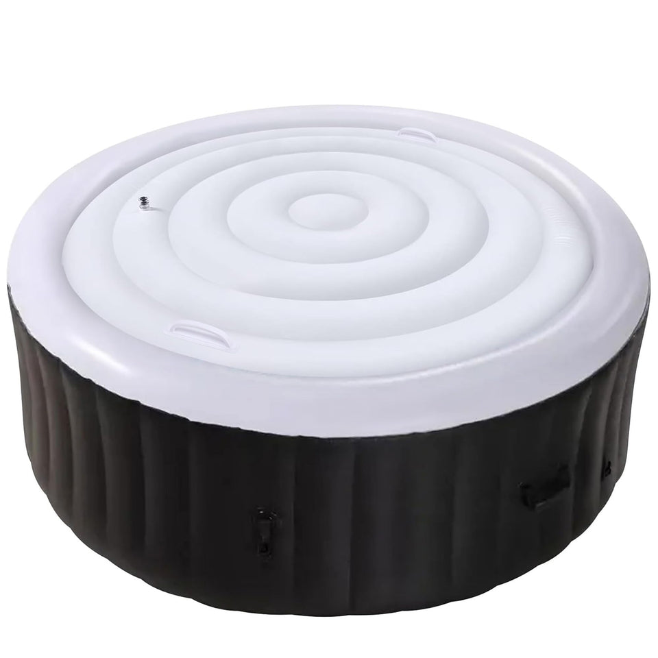 Tlswshsy inflatable hot tub cover 4.5ft diameter in use, protecting from debris and heat loss.
