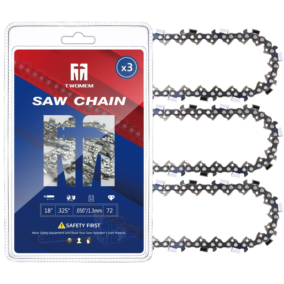 TM TWOMEM 18-inch chain three-pack packaging for quick replacement and reliability.
