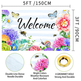 TMDEX Welcome Spring flag on porch display brightening outdoor space.