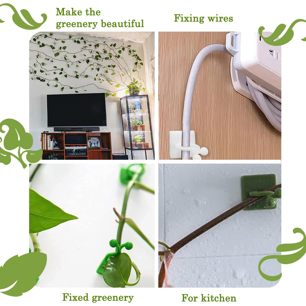Tmofs cable-management clip on wall tidies wires without wall damage.