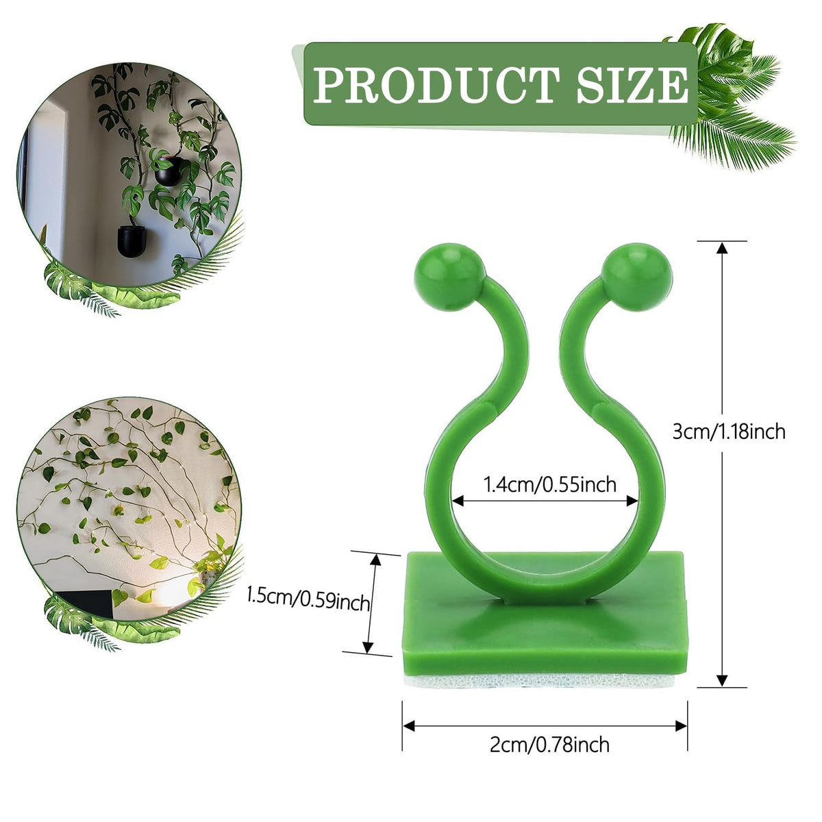 Tmofs wall-clip application shows easy self-adhesive mounting for vines on walls.
