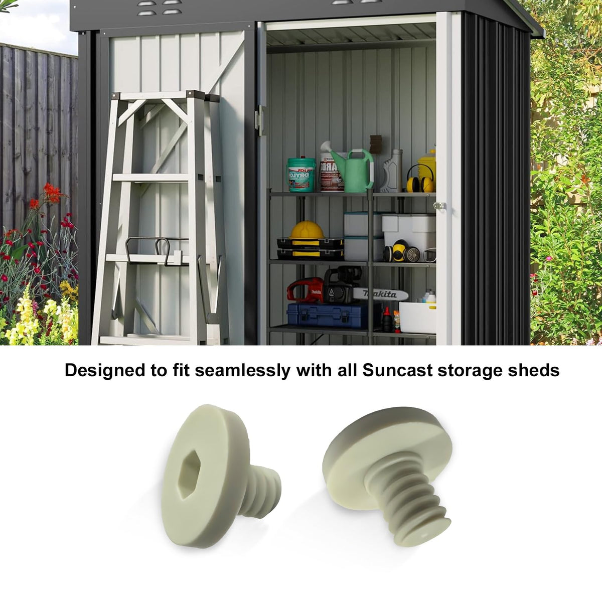 TMQZLN 3/8 in hex bolts shown with screwdriver for quick shed upgrade