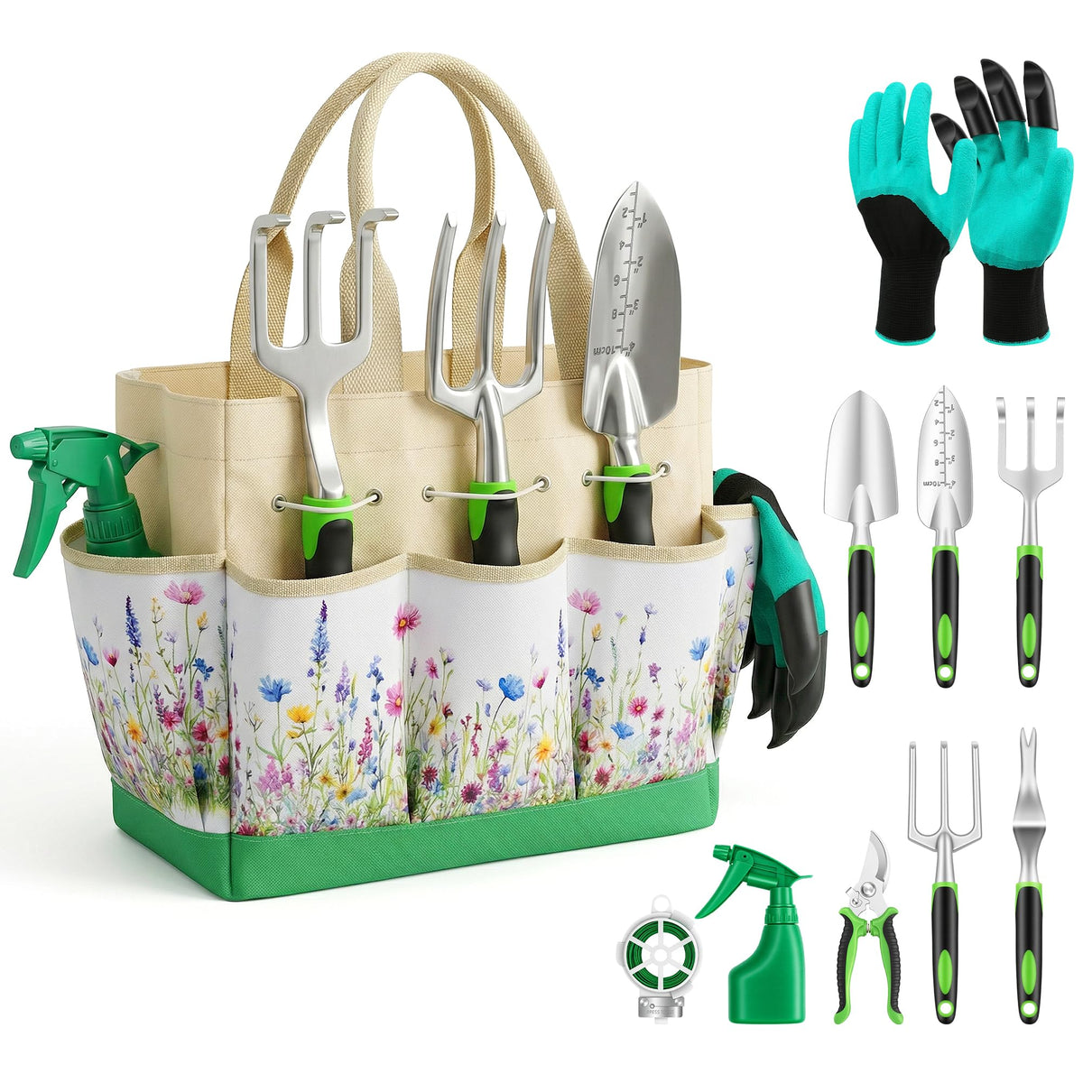 Tmsluody 10-piece gardening tools set with rust-proof steel and non-slip grips for versatile tasks