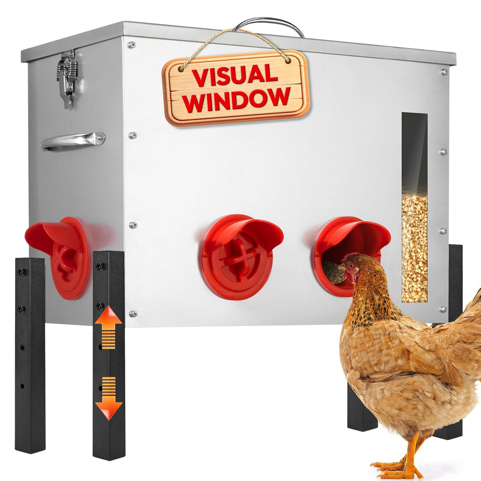 TNELTUEB 40 lb metal chicken feeder with viewing window for easy monitoring